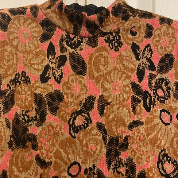 Mock Neck Pink and Brown Floral Shirt - Picture 3 of 5